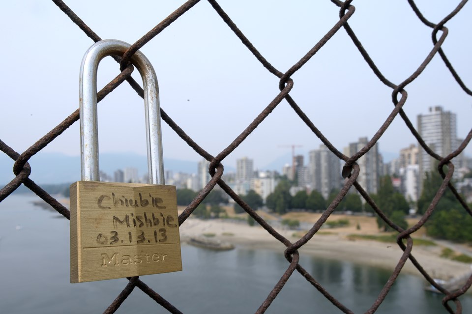 A padlock on the Burrard Bridge. Photo Jennifer Gauthier