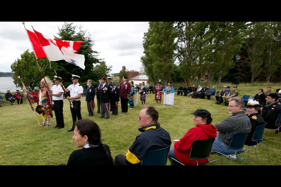 Grand entry for National Aboriginal Day on Duntze Head at CFB Esquimalt