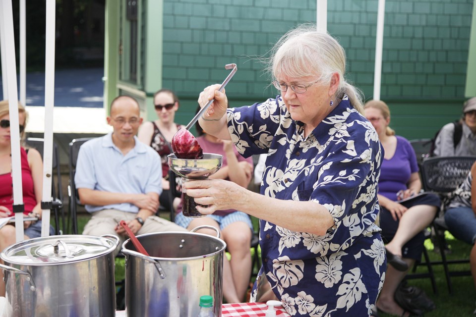 Jam session: Master canner Alice Macpherson leads a how-to lesson on making low-sugar jams and preserves at the Burnaby Village Museum on Sunday. The event kicked off a summer workshop series that teaches people how to get the most out of growing and eating their own food. Future events cover pickling and winter container gardening, as well as seasonal meal planning using fresh, local ingredients for healthy recipes.