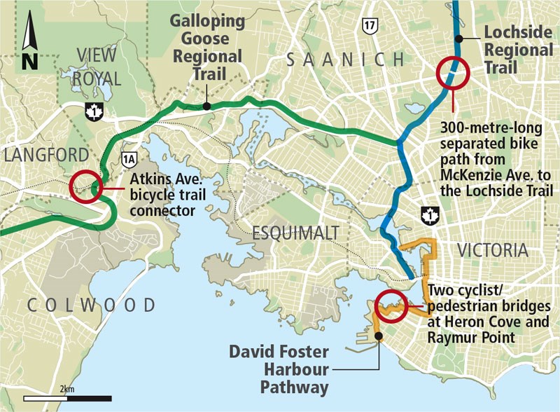 Map of bicycle pathway upgrades.