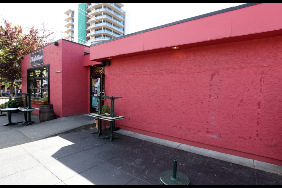The empty wall where a Marilyn Monroe mural used to hang at Floyd's Diner at Quadra and Yates streets in Victoria. Part of the painting was stolen.