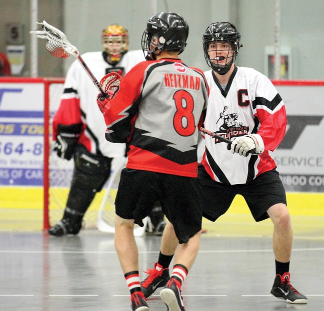With only the defender between him and the goalie, Andrew Heitman of the Prince George Posse, looks for an opening to take the shot. The Prince George Posse took on the Port Moody Thunder on Saturday during the Midget A2 division minor lacrosse provincials at Kin 1.