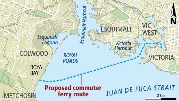 Map of proposed route for West Shore ferry