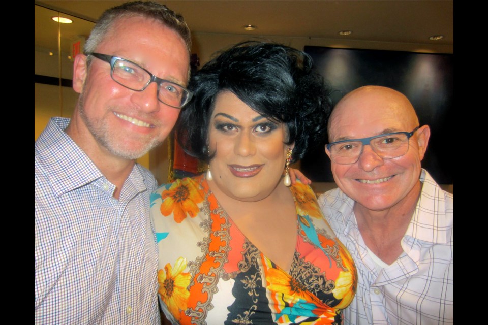 McLaren Housing past presidents Darren Kopetsky and Neil McDonald flanked party emcee Joan-E. A reported $20,000 was generated to support the charity’s portable subsidies program, providing clients living with HIV/AIDS financial assistance to remain in their own homes.