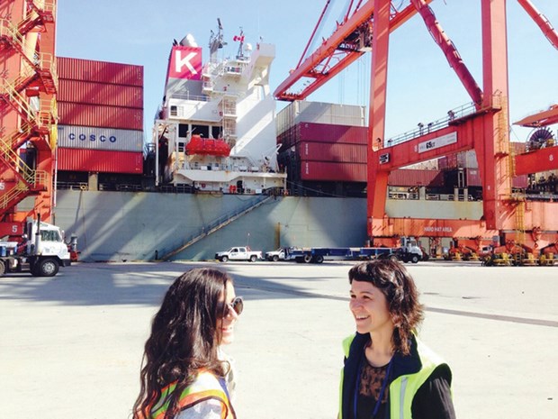 Returning artist Elisa Ferrari (right) and Nour Bishouty, who set sail earlier this week on the MV Hanjin Brussels, toured Port Metro Vancouver on Aug. 4. See Facebook photos of tour here: www.facebook.com/23DaysResidency/posts/1038663936167287.