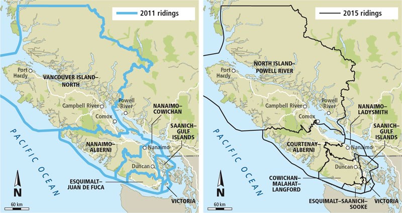 Vancouver Island federal ridings, 2011 and 2015