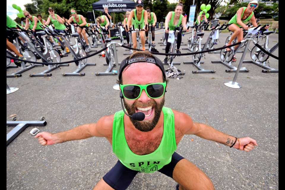 Spin instructor Will Wonderfield was pumped and motivated for his exercise class. Chung Chow photo