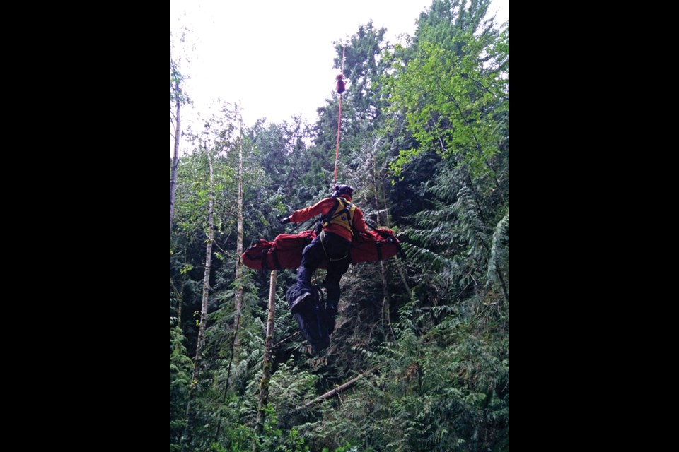 Two hikers were rescued via helicopter from Langdale Falls on Mount Elphinstone Aug. 8 after one of them fell down the falls and suffered multiple injuries.