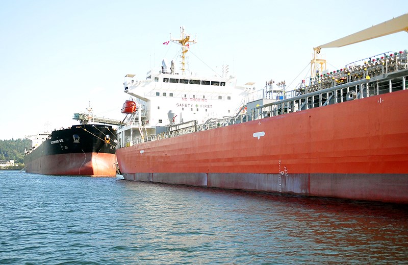 A ship docked at Pacific Coast Terminals in Port Moody.