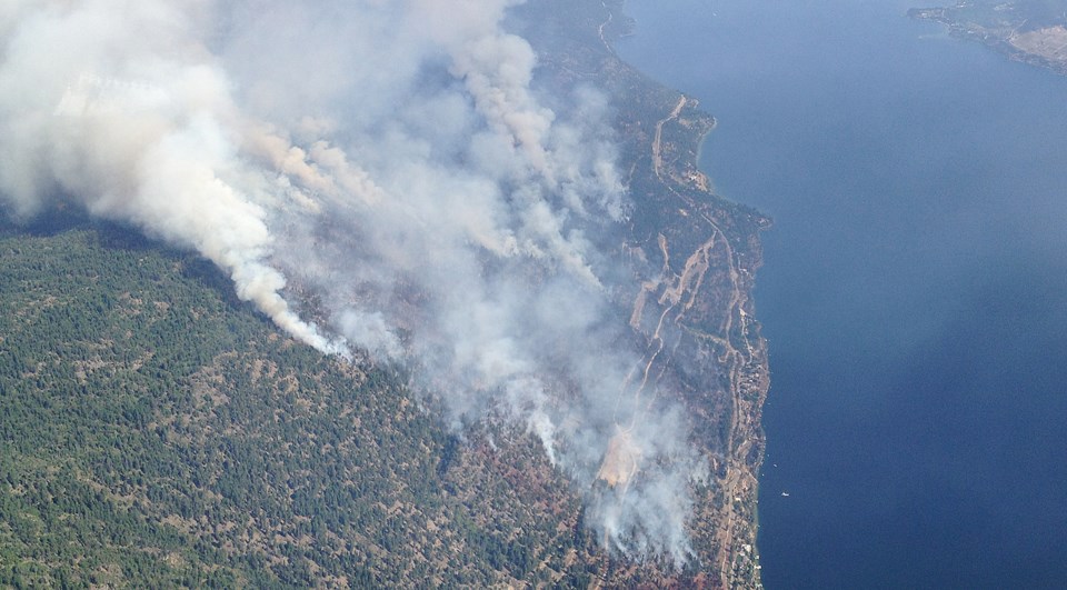 Fire on west side of Okanagan Lake near Kelowna in July.