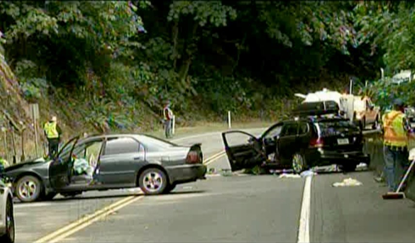 Two cars collided head-on on the Malahat near Goldstream Provincial Park on Saturday, Aug. 29, 2015.