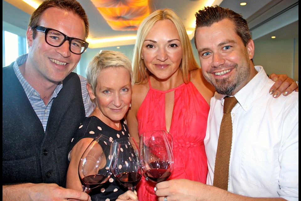 From left, B.C. wine aficionados James Nevison, DJ Kearney, Daenna Van Mulligen and Kurtis Kolt raised a glass to the impressive showing B.C. syrahs made at the blind tasting. C.C. Jentsch 2013 syrah from the Okanagan Valley topped the list.