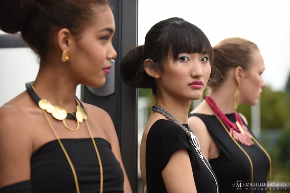 Models wear jewelry from the Wanna Collection during a Ladies Who Lunch patio party at Vancouver’s Arbutus Club earlier in the summer. Designer Sinem Akin is currently preparing a runway show for the next Vancouver Fashion Week.