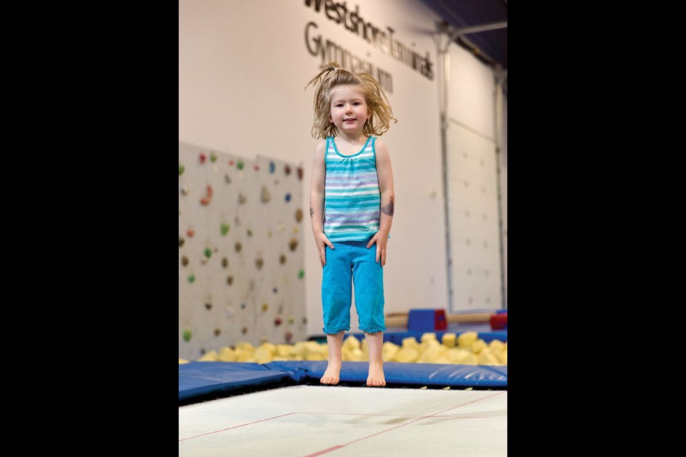 Delta Gymnastics hosted Fall Back Into Gym late last month to give kids a chance to stay active and join in fun activities. Clara Preddy of Tsawwassen had fun on the trampoline.