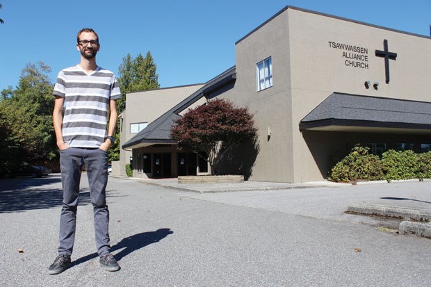 Pastor Steve Kroeker stands in front of the current home of Tsawwassen Alliance Church, which replaced the initial 12th Avenue building in 1983.