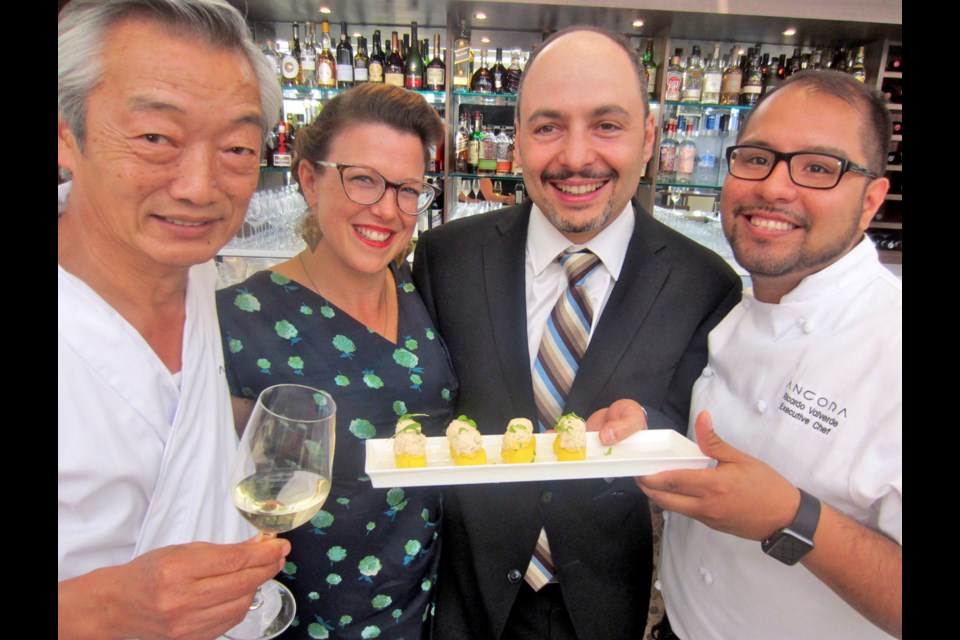 From left, the all-star team of Yoshi Tabo, Tara Thom, Andrea Vescovi and Ricardo Valverde helm False Creek’s newest eatery Ancora, which offers a unique mix of West Coast, Peruvian and Japanese fare in the former C Restaurant space.