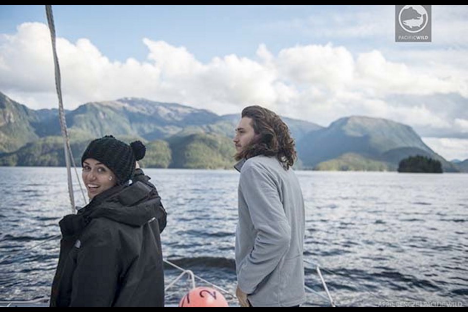 Miley and Braison Cyrus in the Great Bear Rainforest, where they visited with ecologists, wolf biologists, and local B.C. First Nations.
