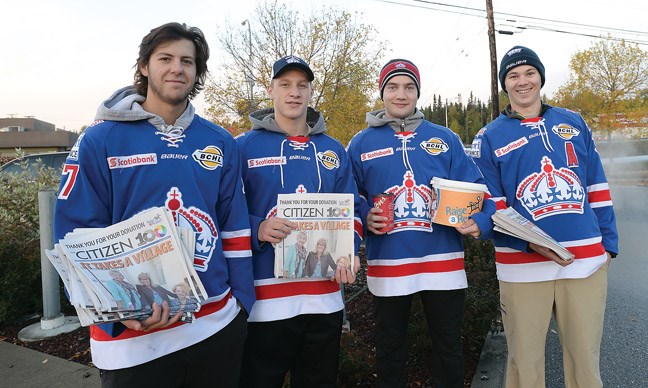 Spruce Kings were out to help raise funds for literacy during Raise-a-Reader at the Tim Hortons in the Hart. Frank Sullivan, from left, Cooper Prechel, Braiden Epp and Stephen Penner.