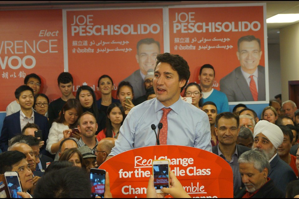 Liberal Party of Canada leader Justin Trudeau in Richmond on Sept.29, 2015 ahead of the 2015 federal election.
