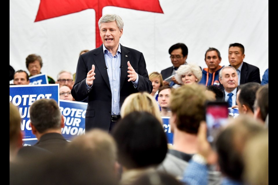Conservative Leader Stephen Harper speaks during a campaign stop in Richmond Hill, Ont., on Monday.