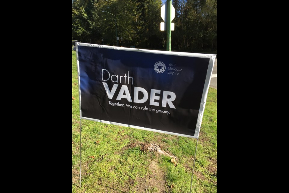 An election sign for Darth Vader from Star Wars has popped up in the Burnaby North-Seymour riding.