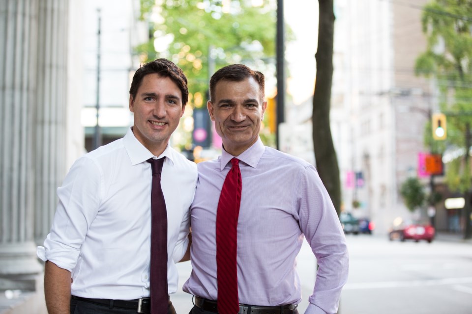 Liberal leader Justin Trudeau and Richmond lawyer Joe Peschisolido during the 2015 federal election campaign. Summer 2015.