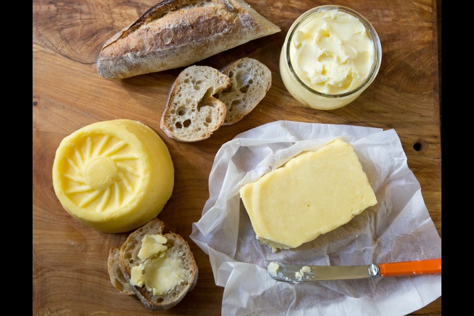 Flavourful butters from Quebec, clockwise from left: Ancestral Butter, Riviera Petit Pot Cultured Butter and whey butter. Yes, specialty butters can be pricey, so instead of cooking with them, keep them for times when you're able to savour their full flavour — such as slathered on baguette.