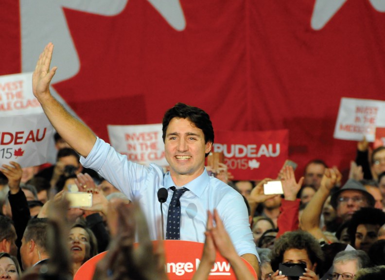 Liberal leader Justin Trudeau at a rally in North Vancouver on the eve of the federal election that swept his party into power.