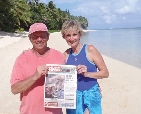 David and Lynne Rose on Rarotonga Beach in Titikaveka, Cook Islands.