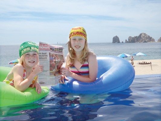 Kayla and Savannah Munro enjoy hanging out in their pool tubes in Cabo San Lucas, Mexico.