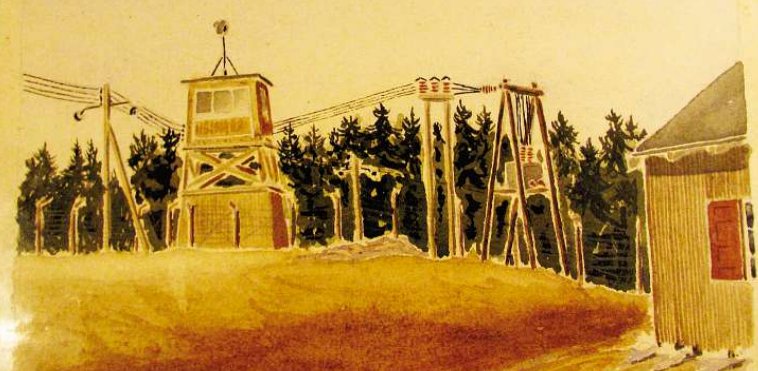Drawing of POW camp where he spent part of the Second World War.