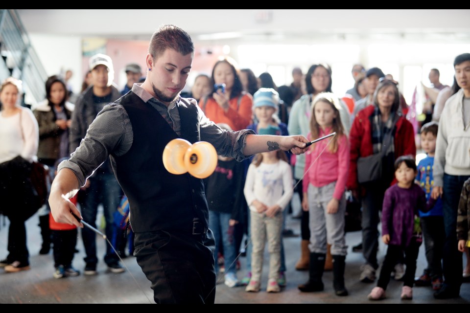 Circus West performs at the Shadbolt's anniversary party.