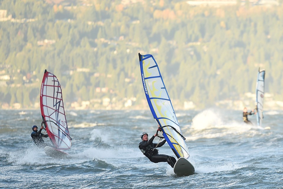 Windsurfers at Acadia beach were out in force enjoying the windy afternoon. Photo Dan Toulgoet