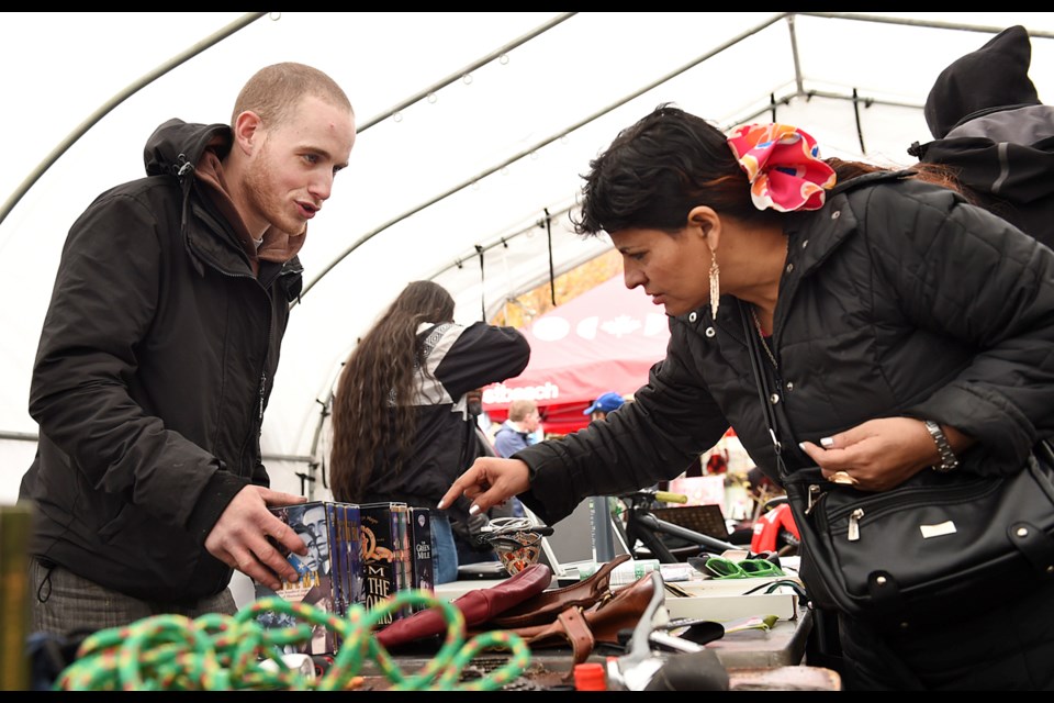 Colton Devison was among the vendors who was moved off East Hastings in a city crackdown this week. Devison now sells his wares at a city-sanctioned selling site at 62 East Hastings. Photo Dan Toulgoet