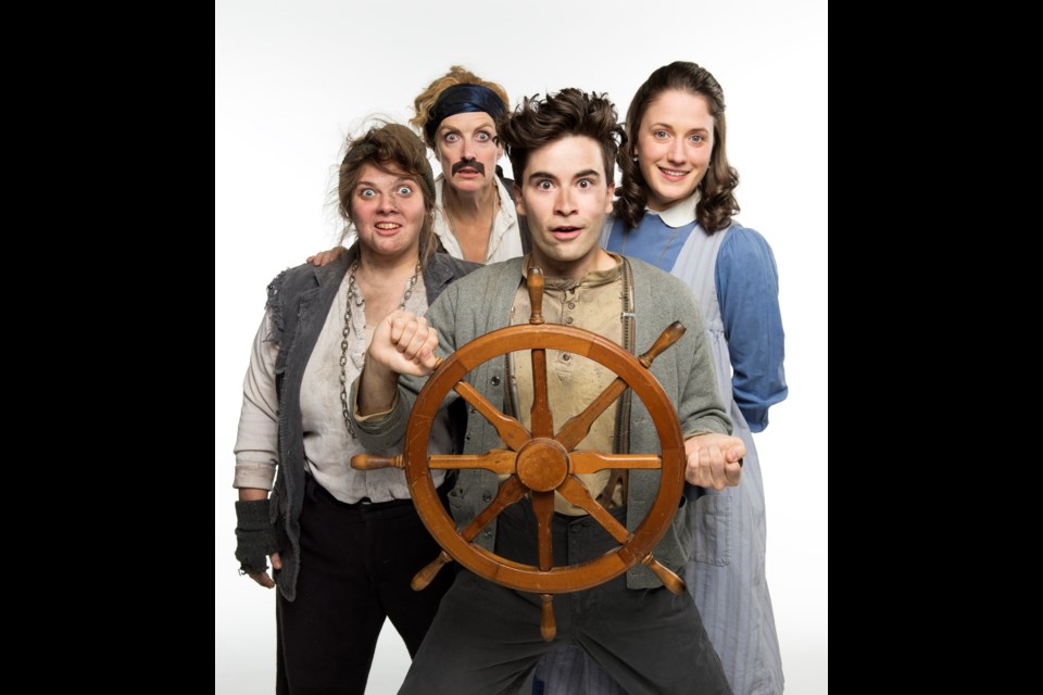 Benjamin Wardle, in front, with Emmelia Gordon, Colleen Wheeler and Rachel Cairns, stars in Peter and the Starcatcher at the Arts Club Theatre’s Goldcorp Stage at the BMO Theatre Centre.