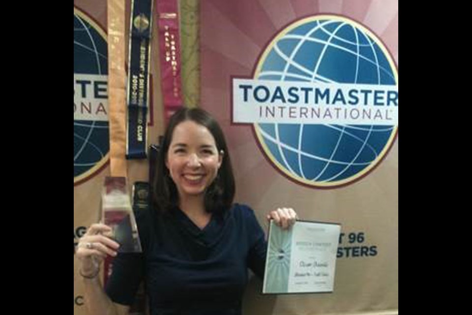 Burnaby resident Devon Downie won second place in a major Toastmaster speaking contest.