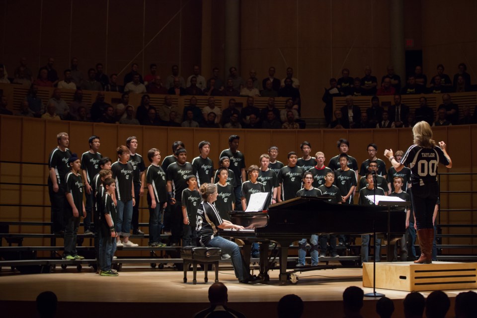 Carrie Taylor conducts the Burnaby MYVoice group at the VanMan Male Choral Summit last year.