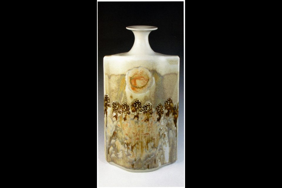 Ontario Winter Landscape bottle, 1976, by Robin Hopper, 50 centimetres tall