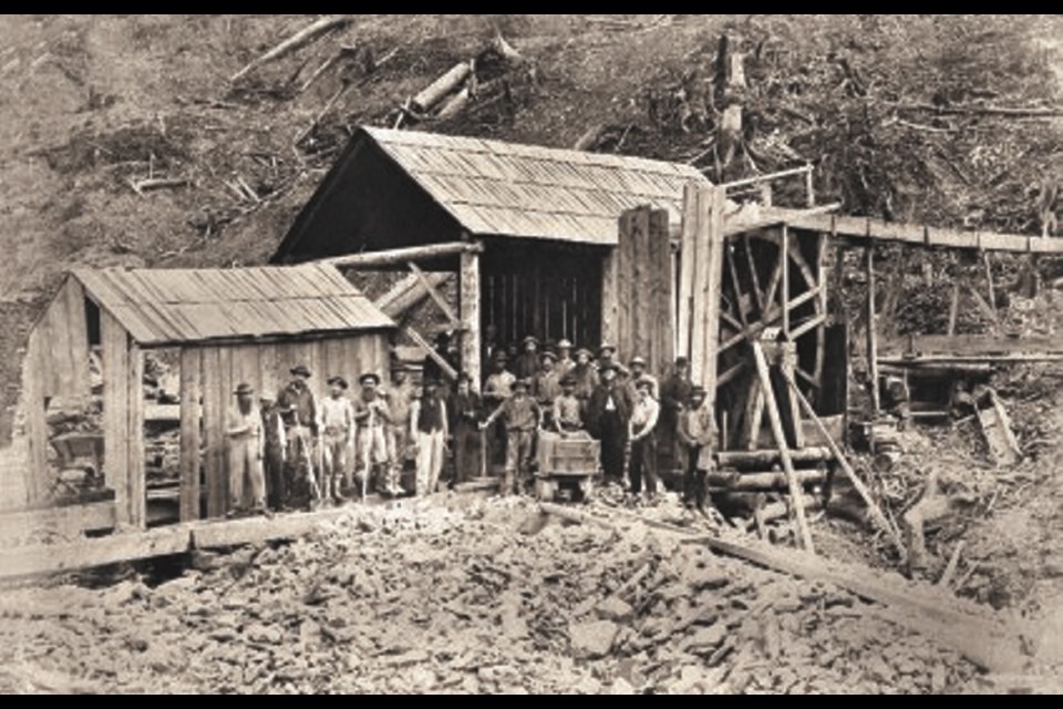 The Aurora gold mine in Conklin's Gulch near Barkerville in 1867. Barkerville came to be one of the focal points of B.C.'s gold rush. Image A-00782 Courtesy Royal B.C. Museum and Archives