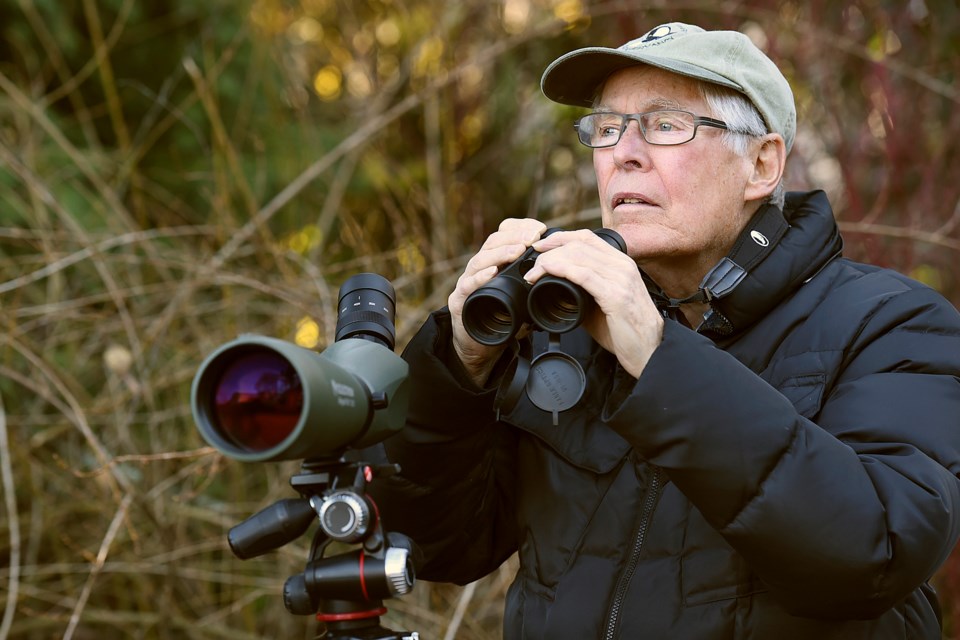 Adrian Grant Duff, who’s been birding for years, is self-taught and knows most of the songs and calls of local birds. Photo Dan Toulgoet