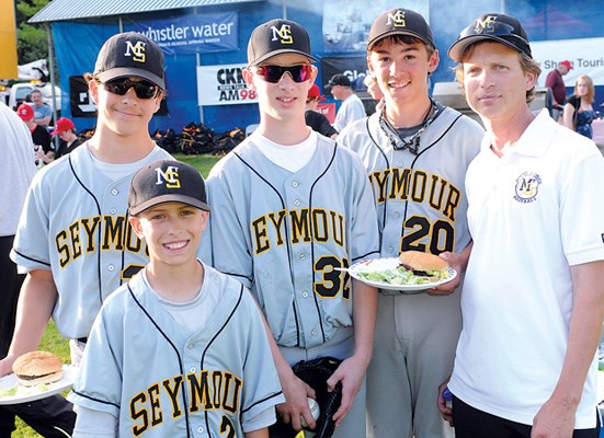 Host team Mount Seymour players Jacob Edmonds, Stefan Biro, Cam Filippone, Triston Matthews and coach Dan Biro gear up for the tournament.