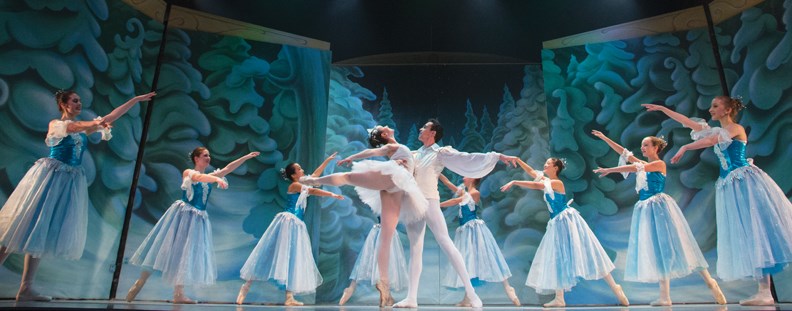Ana Paula Oioli and Diego Ramalho as the Snow Queen and King surrounded by Snowflakes at the Dec. 19 premiere of The Nutcracker at Raven’s Cry Theatre. See more photos in our online galleries.