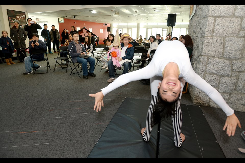 Circus West acrobat Kasha Konaka performs at the Shadbolt Centre's 20th anniversary party in November. We've named the Shadbolt our Best Local Treasure for 2015.