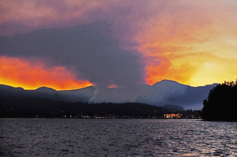The Old Sechelt Mine fire as seen from Davis Bay on July 3.