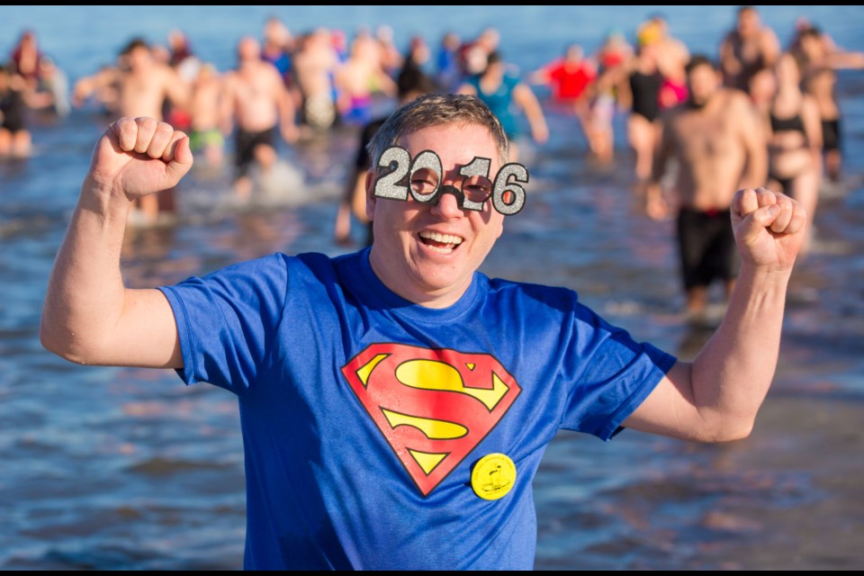 Sunny skies and chilly temperatures greeted hundreds of brave souls at Delta's 36th annual Polar Bear Swim New Year's Day in Boundary Bay.