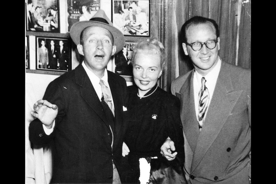 Dal Richards and his late wife, singer Lorraine McAllister, pose with Bing Crosby at Oscar’s Steak House in 1950.