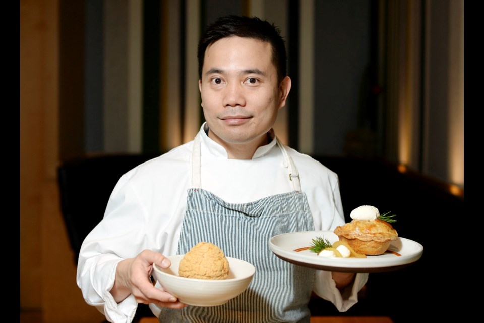 Welbert Choi, the chef de cuisine at Forage in the Listel Hotel, has created an ever-changing menu of decadent desserts, including apple pie with whisky caramel and lemon blueberry cheesecake. Photo Jennifer Gauthier