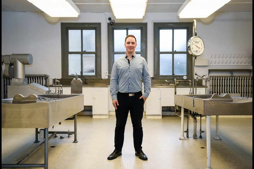 – James Highet, programmer for the Vancouver Police Museum, is photographed in its famous autopsy room. The museum is the oldest police museum in North America and is located in a heritage building that once housed the coroner’s office, city morgue, autopsy facilities, and the city analyst laboratory. Photograph by: Rebecca Blissett