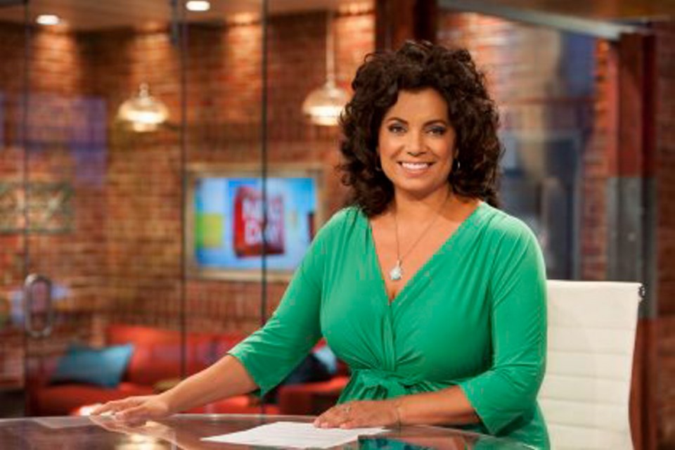 Michaela Pereira at her CNN anchor desk. The veteran broadcaster got her start in Victoria as co-host of CHEK Around in the mid-1990s.