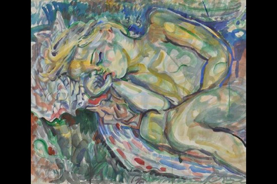 From the Art Gallery of Greater Victoria's watercolour collection: Pegi Nicol MacLeod, Jane's Asleep, watercolour on paper, 1944; Gift of Mrs. F. Maud Brown, 1955.